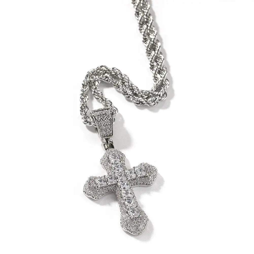 Blue Zircon Cross Hip-hop Necklace - Blade & Thread