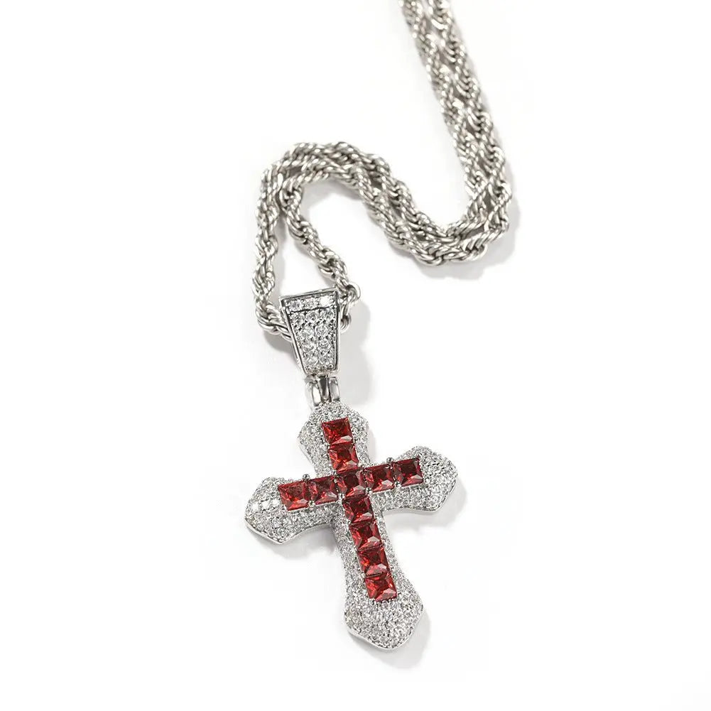 Blue Zircon Cross Hip-hop Necklace - Blade & Thread