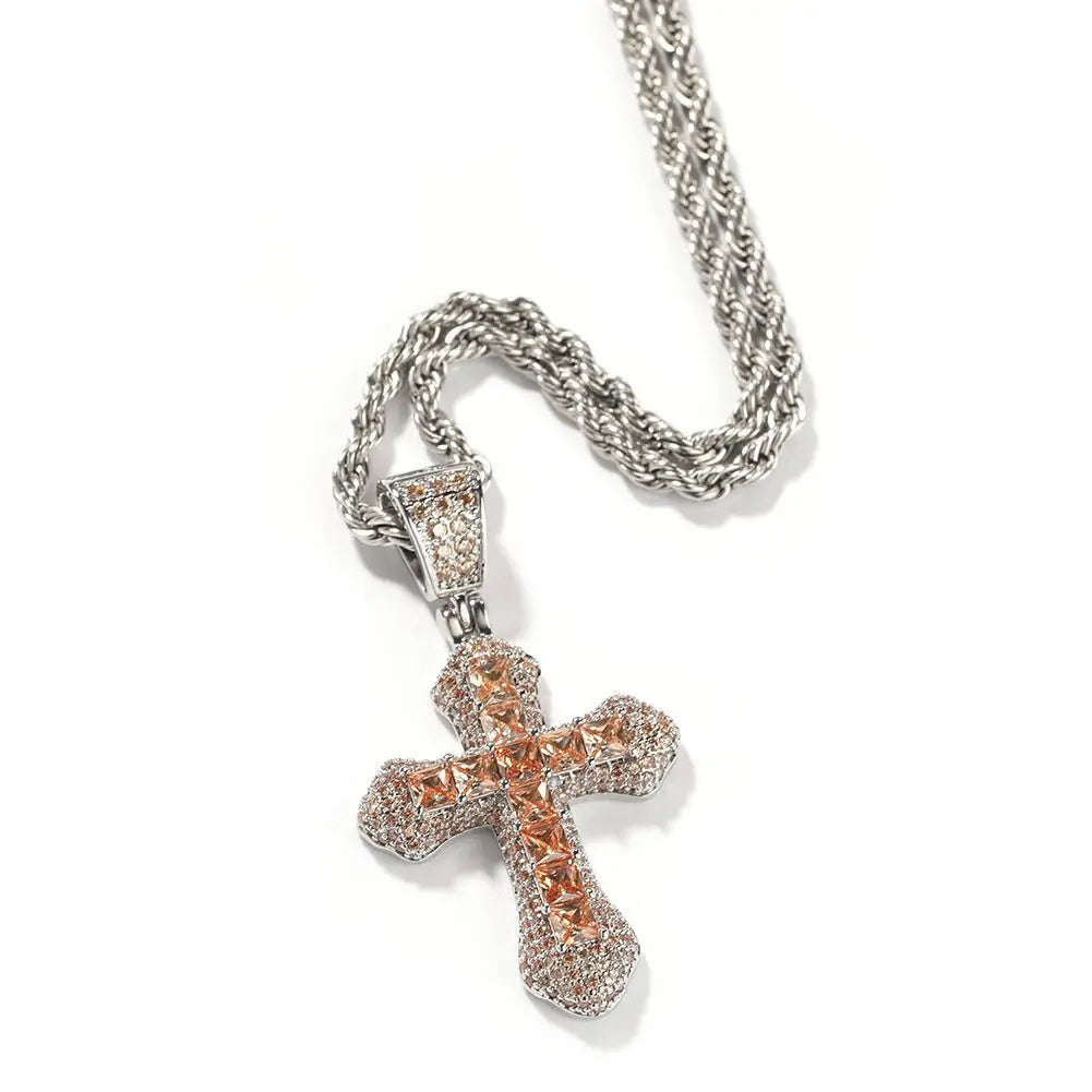Blue Zircon Cross Hip-hop Necklace - Blade & Thread
