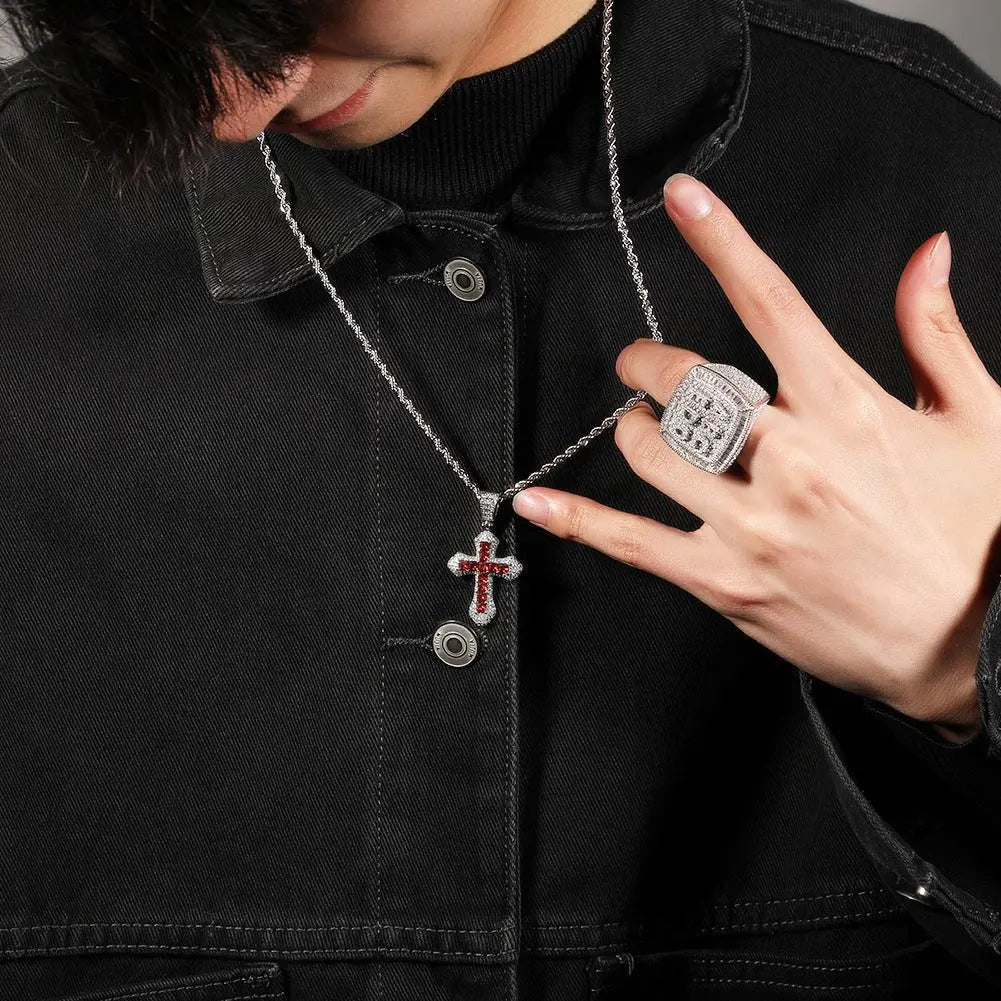 Blue Zircon Cross Hip-hop Necklace - Blade & Thread