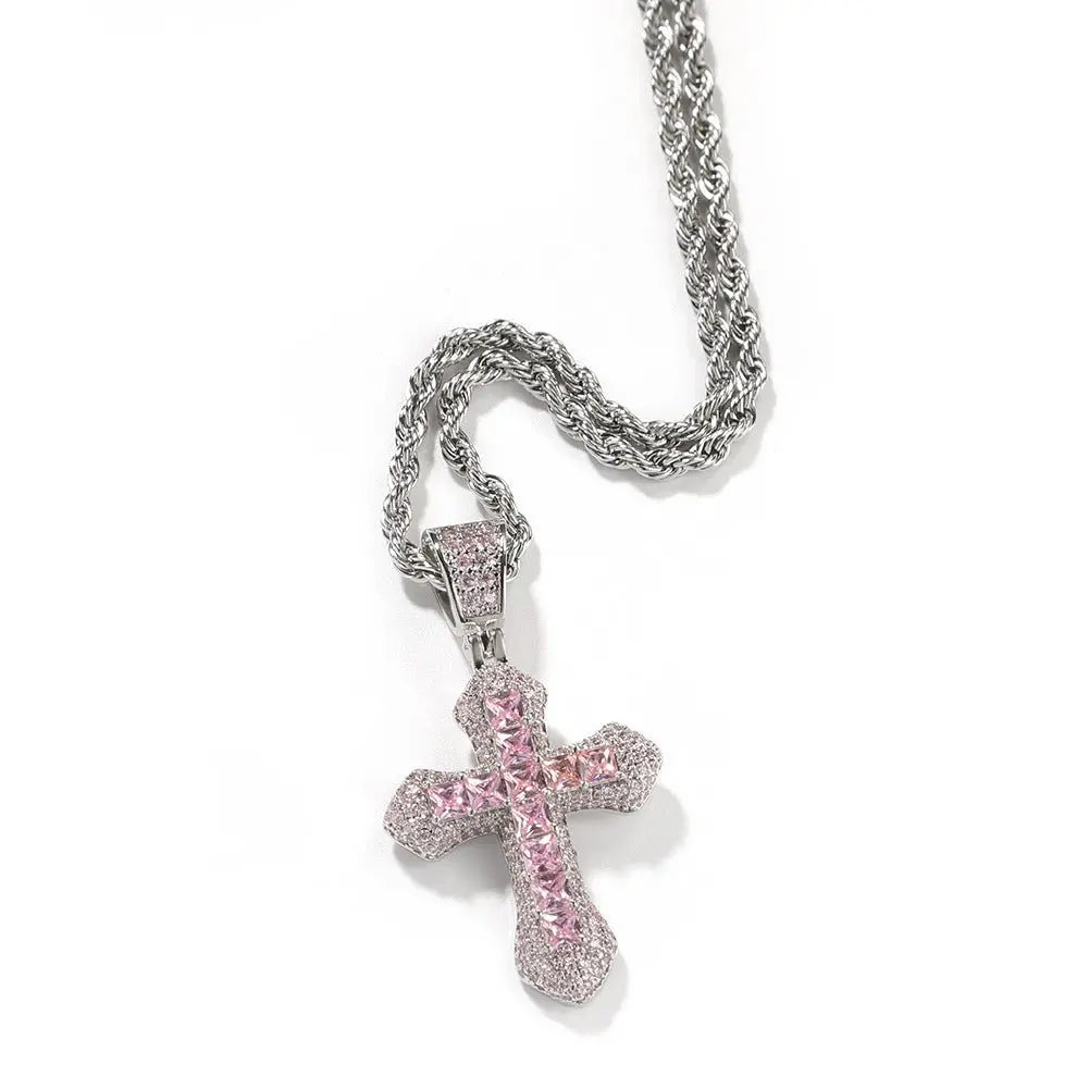 Blue Zircon Cross Hip-hop Necklace - Blade & Thread