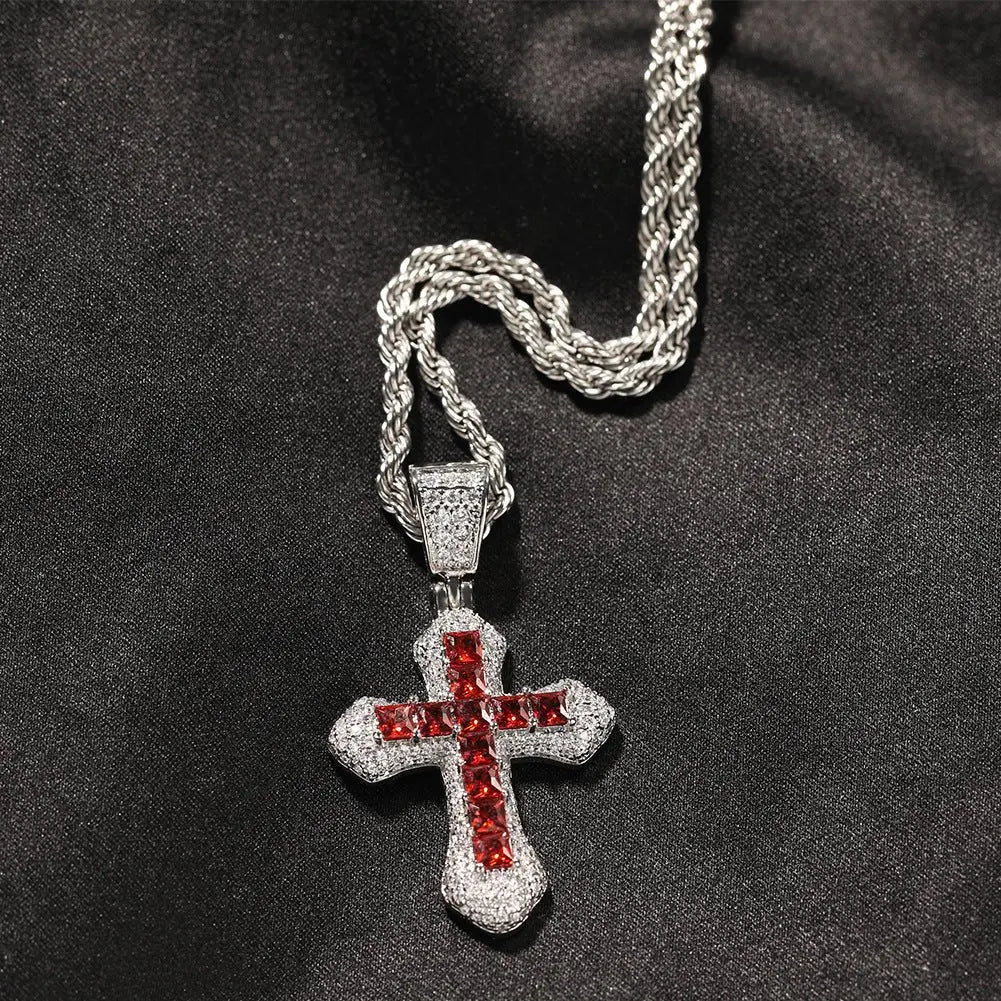 Blue Zircon Cross Hip-hop Necklace - Blade & Thread