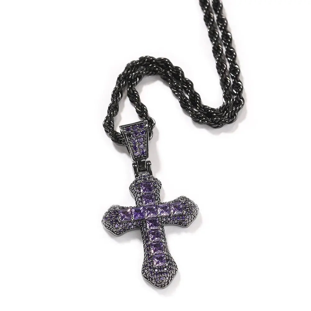 Blue Zircon Cross Hip-hop Necklace - Blade & Thread