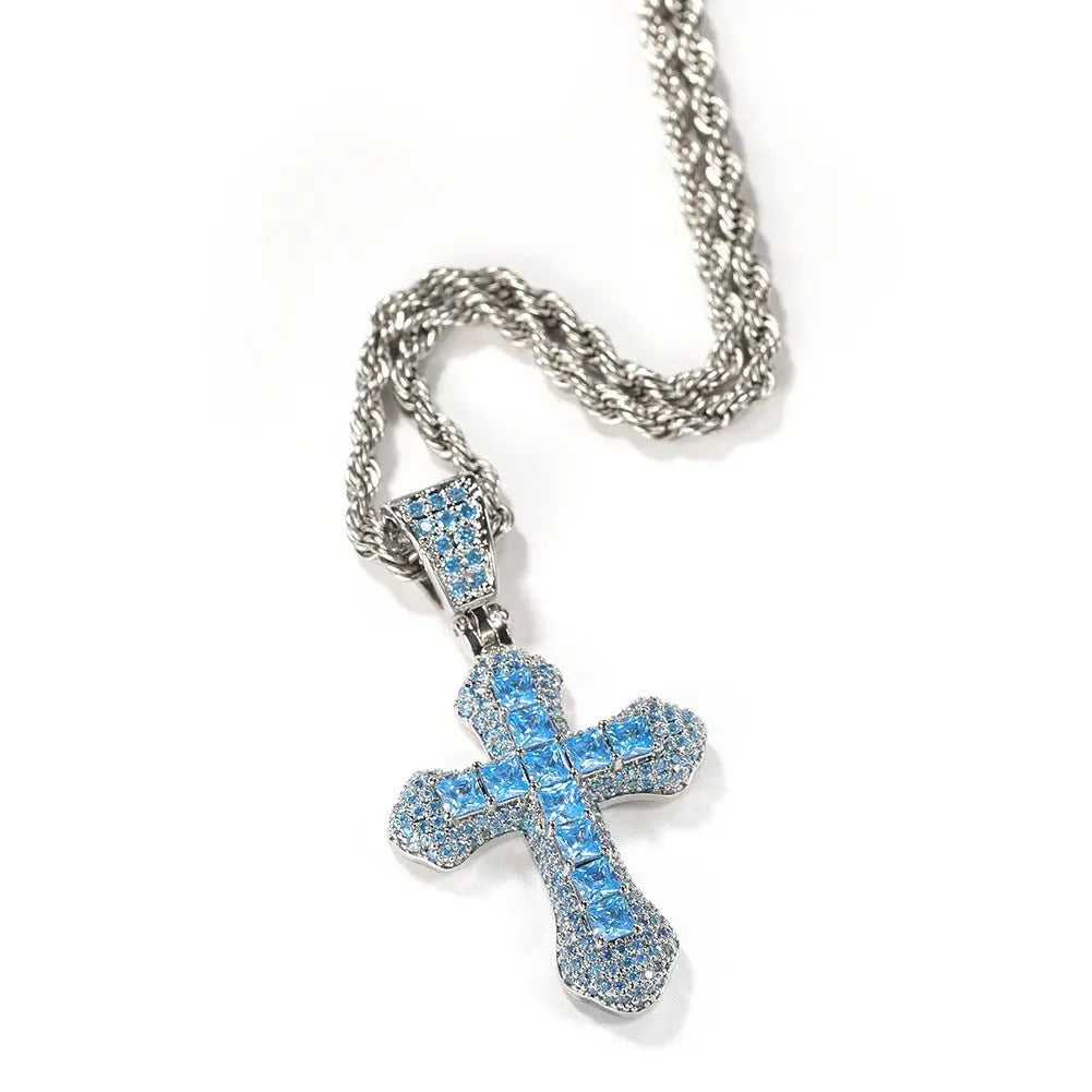 Blue Zircon Cross Hip-hop Necklace nowadaysfashion