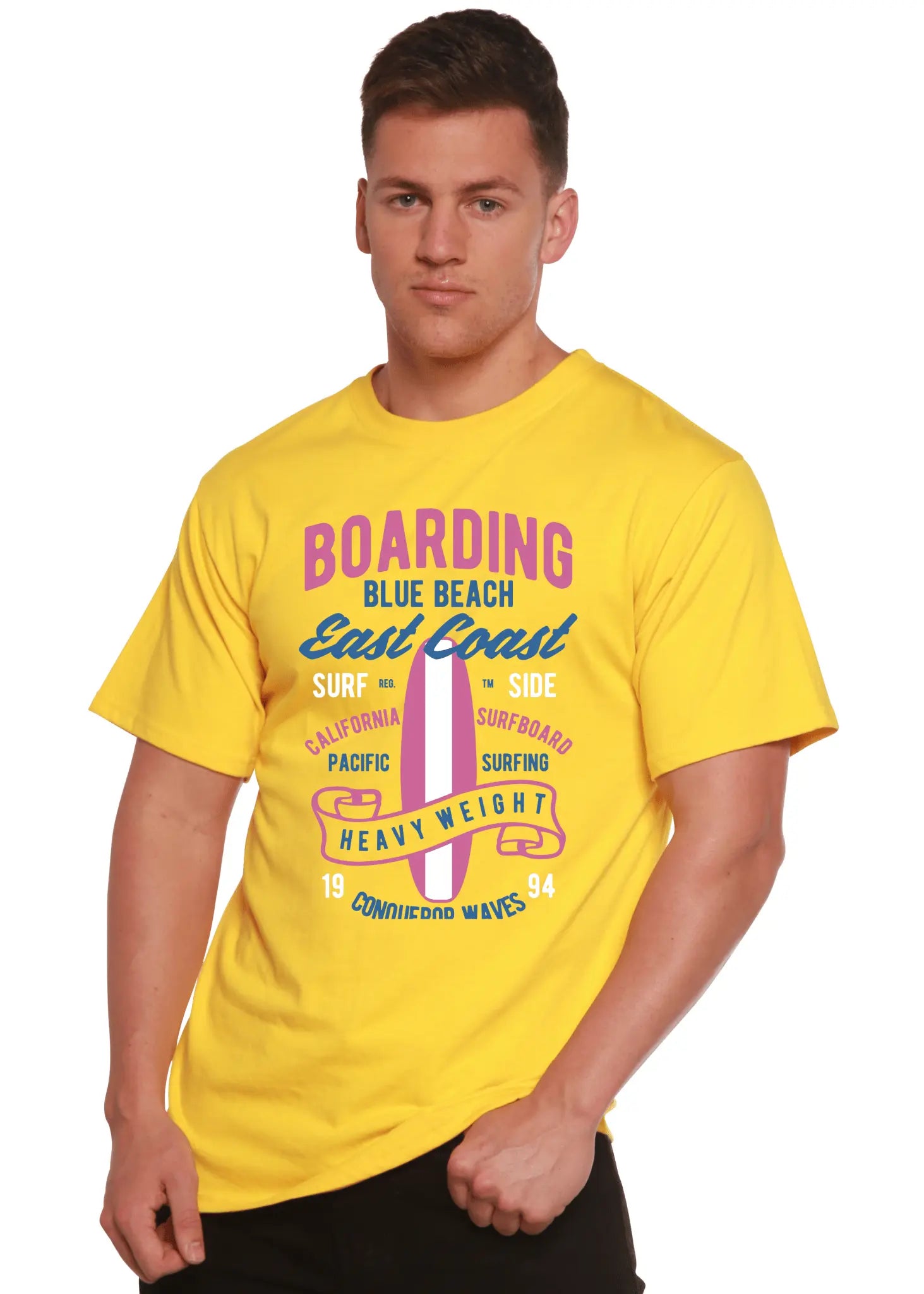 Boarding Blue Beach Men's Bamboo Viscose/Organic Cotton Short Sleeve Graphic T-Shirt - Blade & Thread