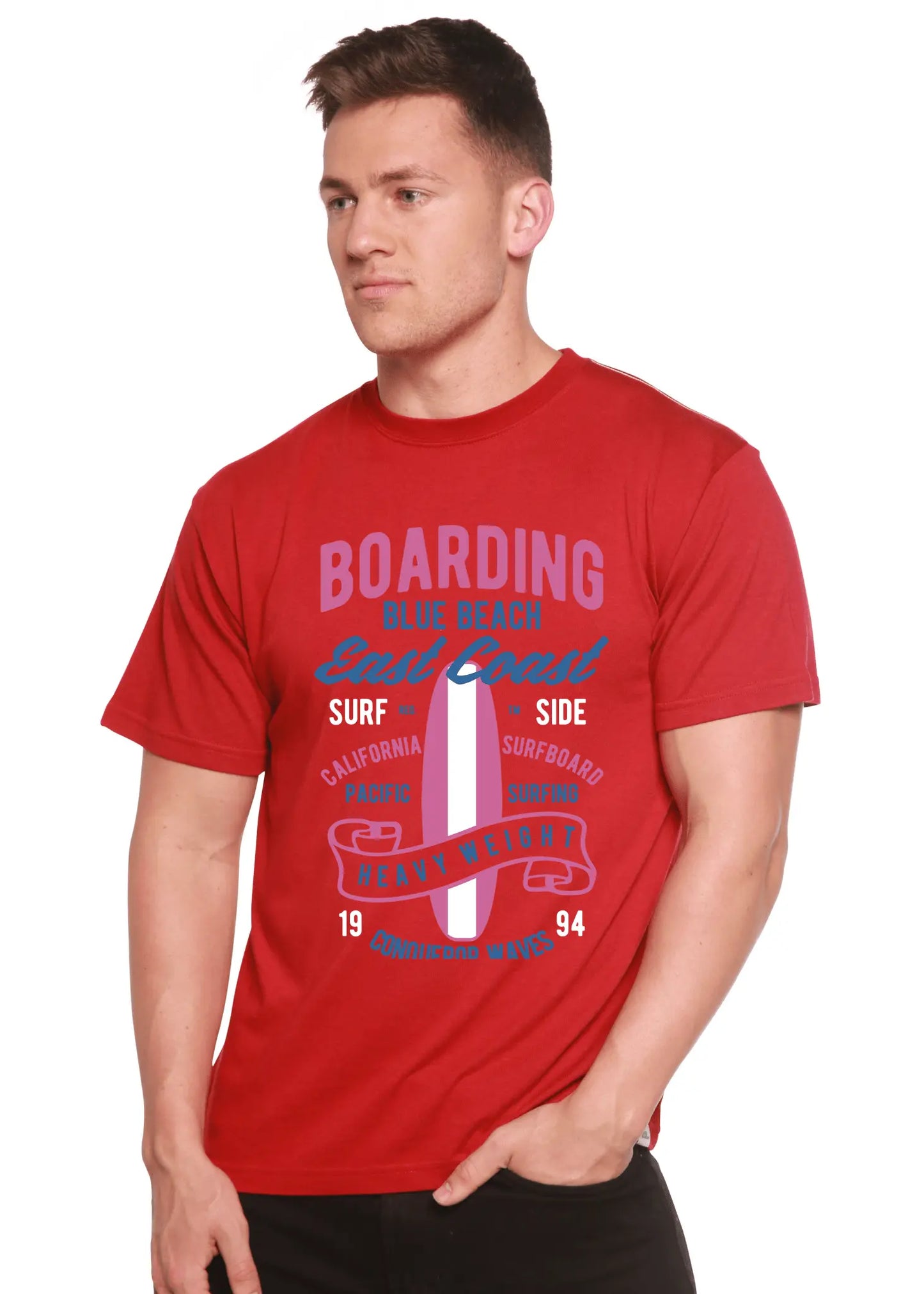 Boarding Blue Beach Men's Bamboo Viscose/Organic Cotton Short Sleeve Graphic T-Shirt - Blade & Thread