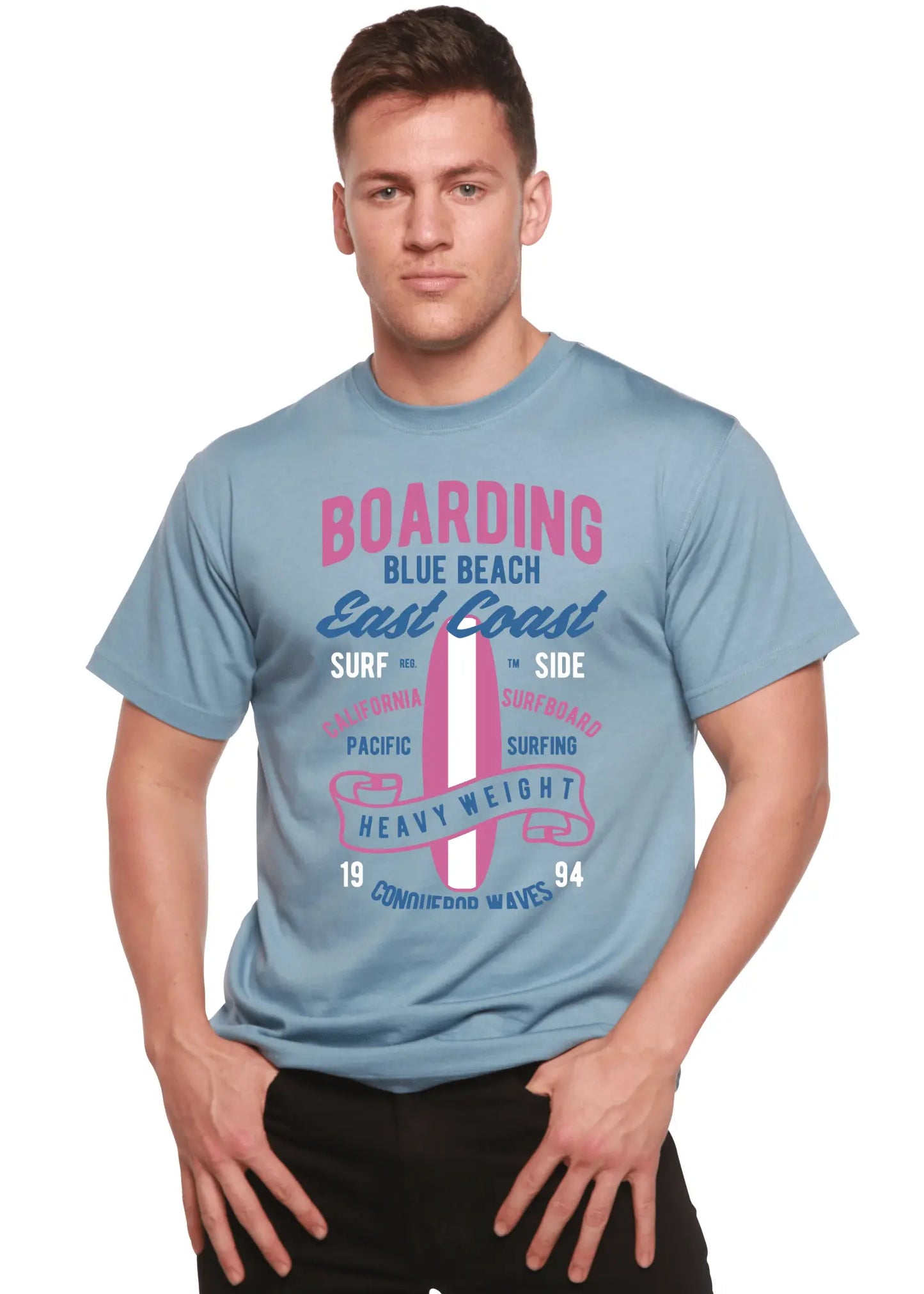 Boarding Blue Beach Men's Bamboo Viscose/Organic Cotton Short Sleeve Graphic T-Shirt - Blade & Thread