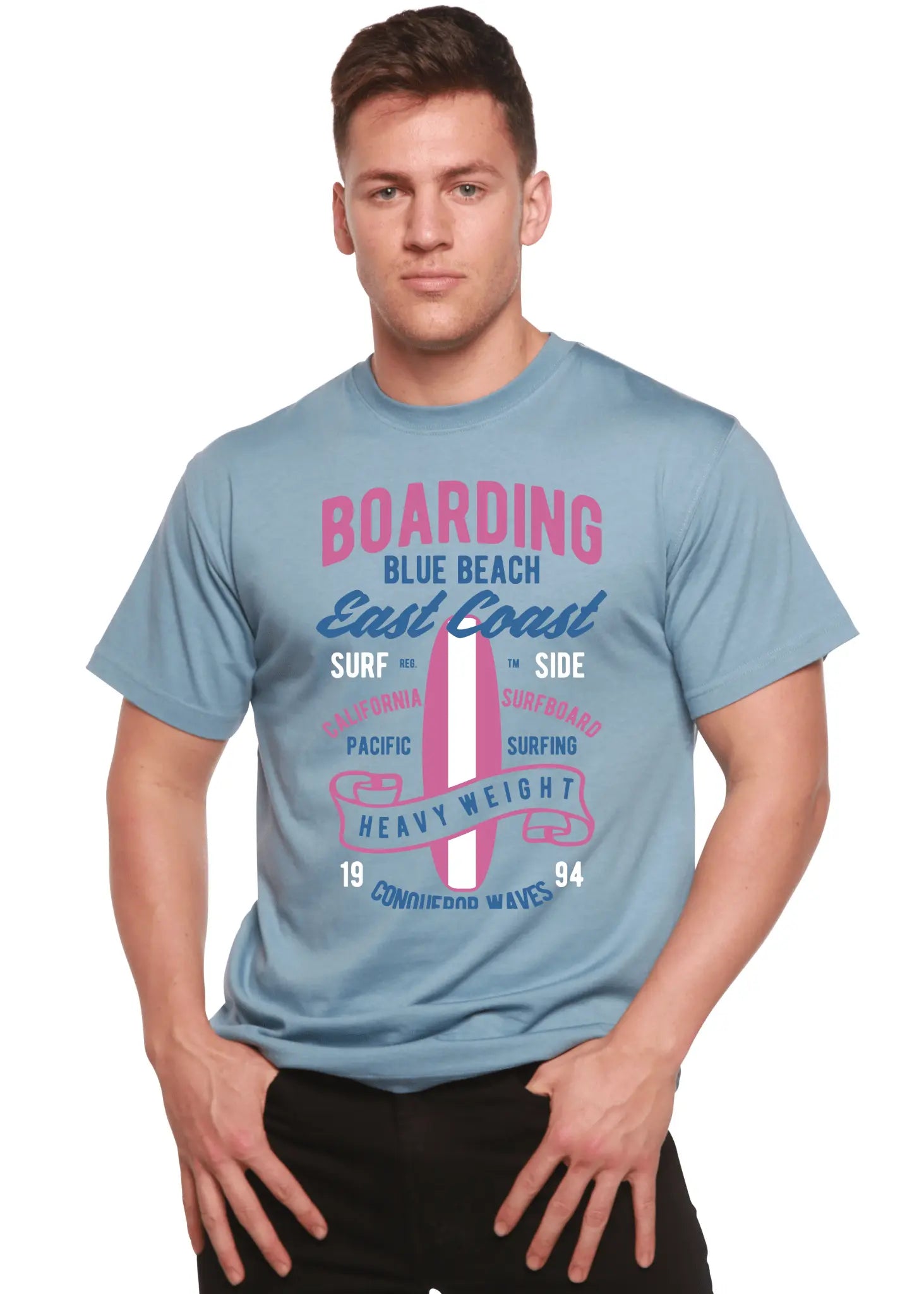 Boarding Blue Beach Men's Bamboo Viscose/Organic Cotton Short Sleeve Graphic T-Shirt - Blade & Thread