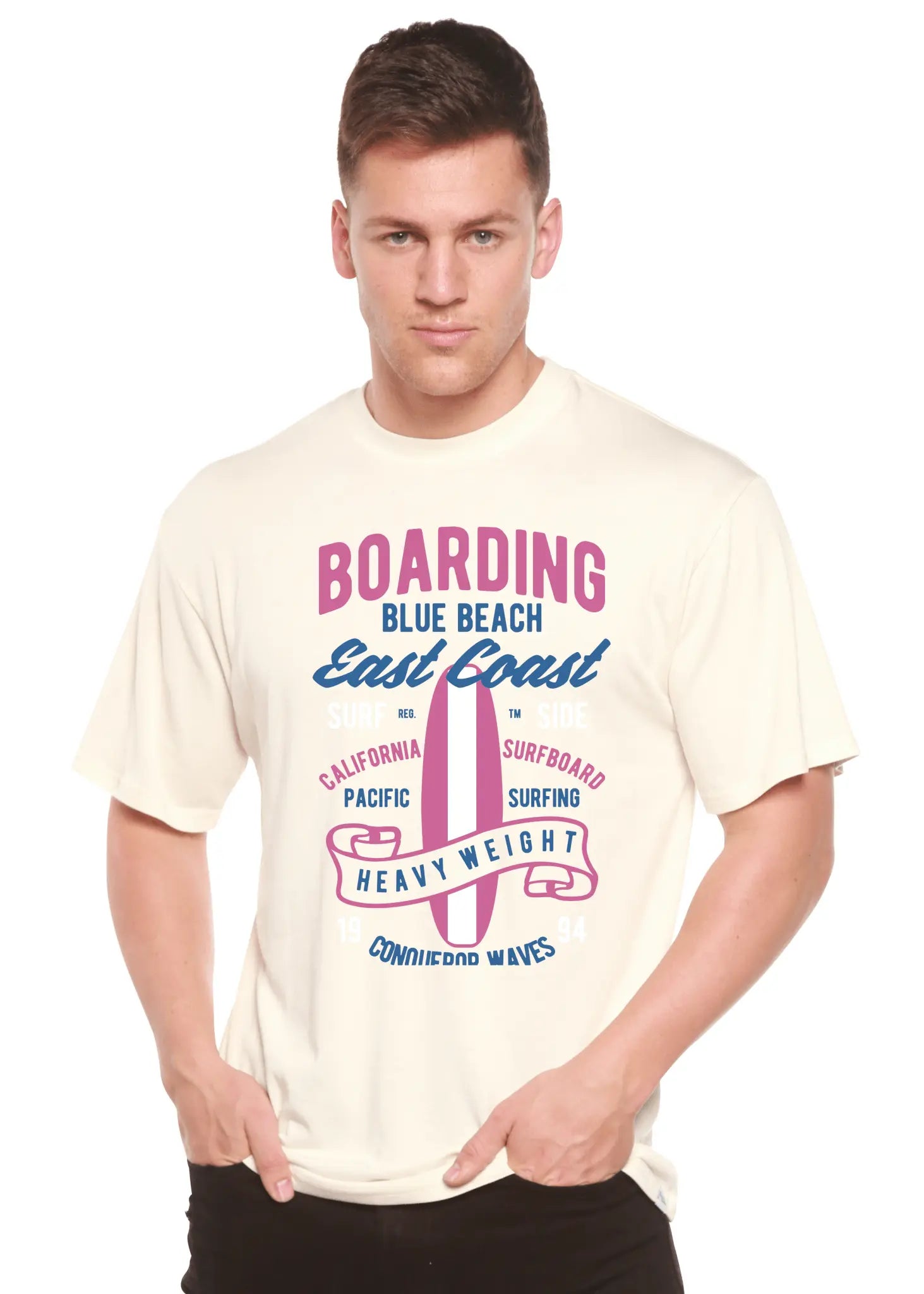 Boarding Blue Beach Men's Bamboo Viscose/Organic Cotton Short Sleeve Graphic T-Shirt - Blade & Thread