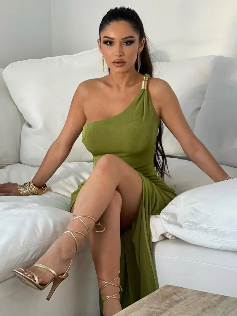 Bodycon One Shoulder Backless Sleeveless Maxi Slit Prom Dress - Blade & Thread