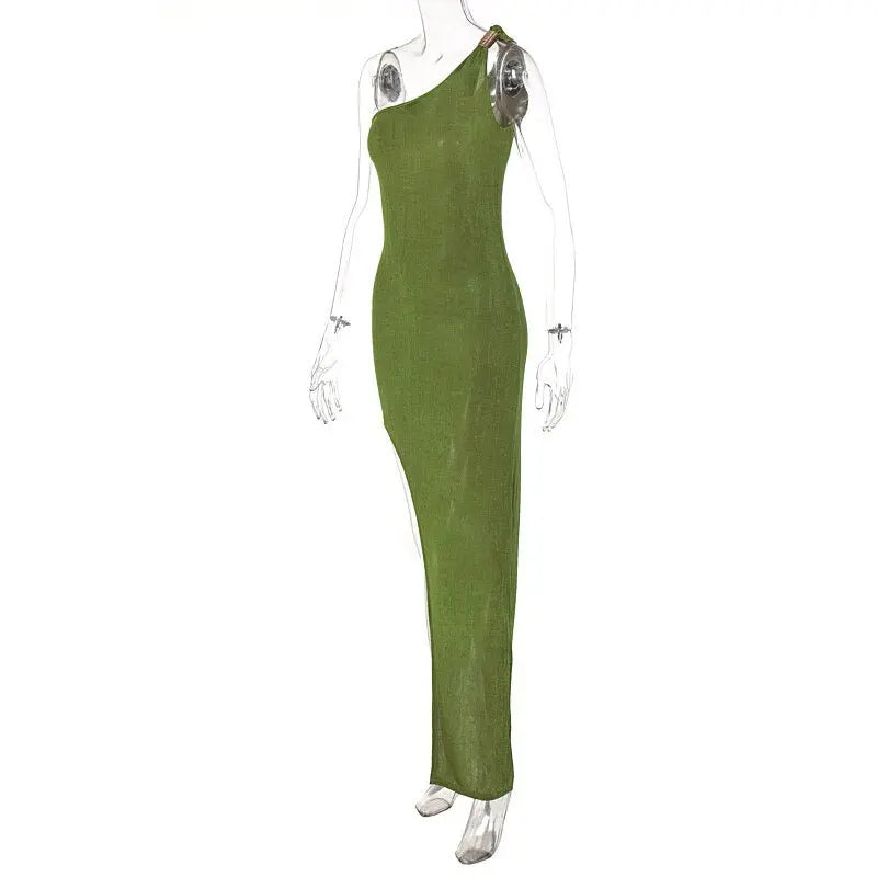 Bodycon One Shoulder Backless Sleeveless Maxi Slit Prom Dress - Blade & Thread