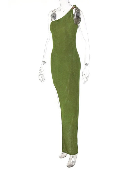 Bodycon One Shoulder Backless Sleeveless Maxi Slit Prom Dress nowadaysfashion