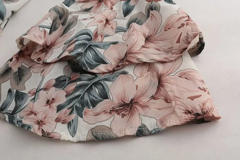 Bohemian Floral Print Ruffles Chiffon Shorts Jumpsuit Women Long Sleeve Off Shoulder Rompers - Blade & Thread