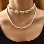 Bohemian multi-layered shell and rice bead necklace nowadaysfashion