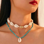 Bohemian multi-layered shell and rice bead necklace nowadaysfashion