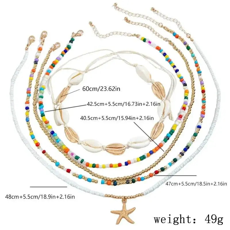 Bohemian multi-layered shell and rice bead necklace - Blade & Thread