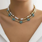 Bohemian multi-layered shell and rice bead necklace nowadaysfashion