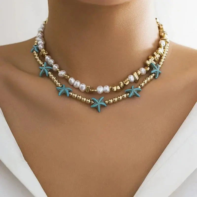 Bohemian multi-layered shell and rice bead necklace - Blade & Thread