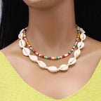 Bohemian multi-layered shell and rice bead necklace nowadaysfashion