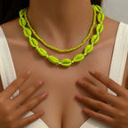 Bohemian multi-layered shell and rice bead necklace nowadaysfashion