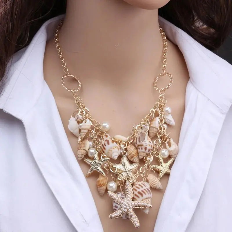Bohemian multi-layered shell and rice bead necklace nowadaysfashion