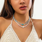 Bohemian multi-layered shell and rice bead necklace nowadaysfashion