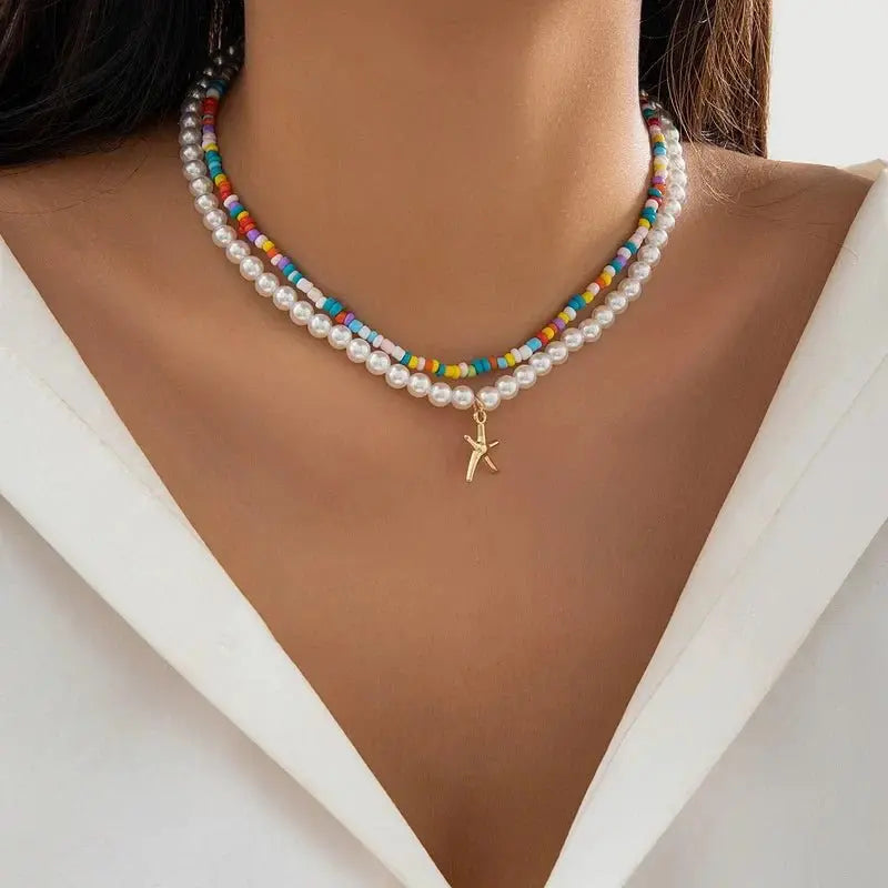 Bohemian multi-layered shell and rice bead necklace - Blade & Thread