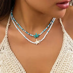 Bohemian multi-layered shell and rice bead necklace nowadaysfashion