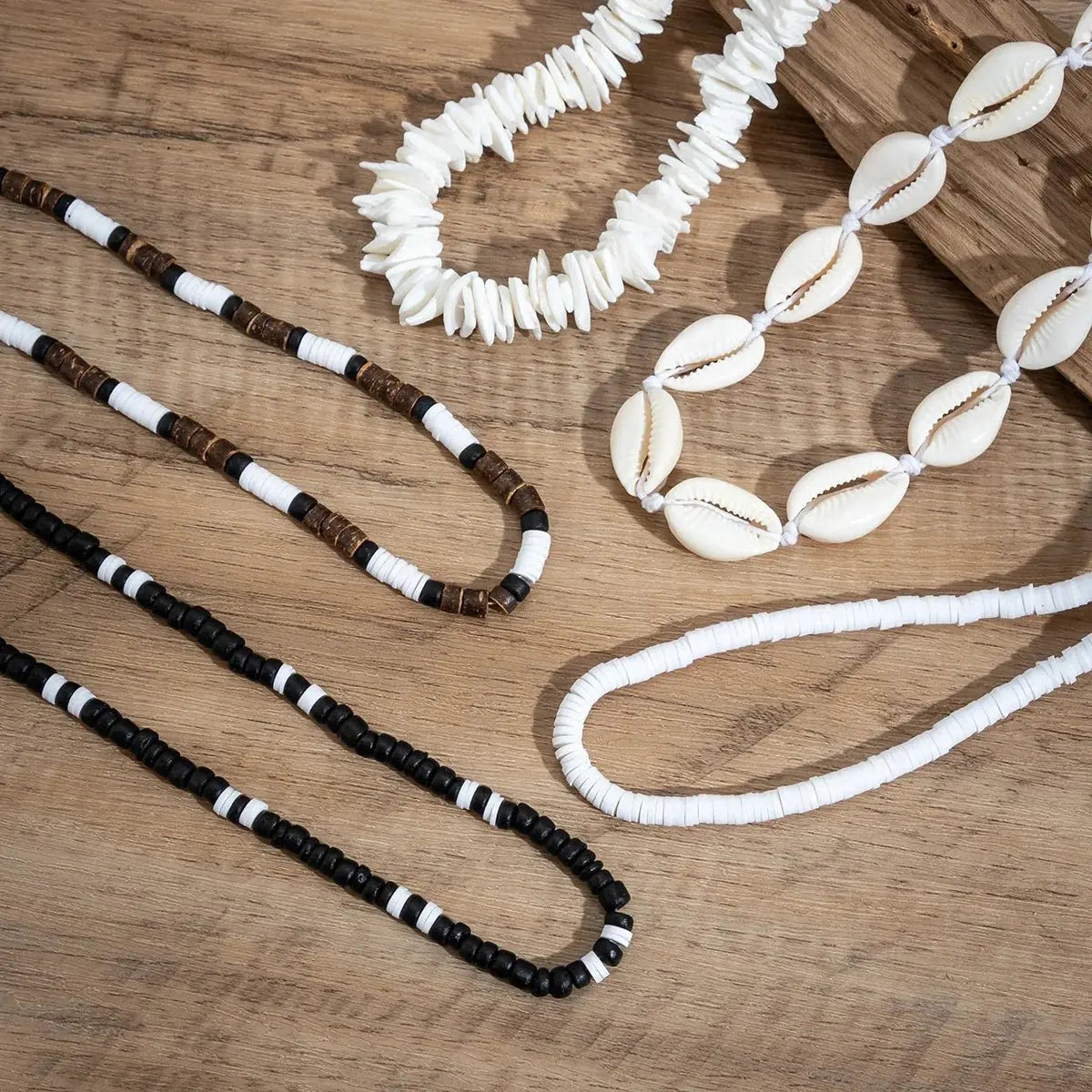 Bohemian shell necklace punk wooden bead chain - Blade & Thread