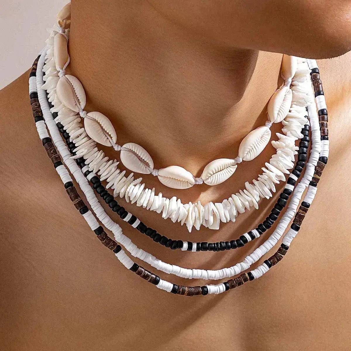 Bohemian shell necklace punk wooden bead chain nowadaysfashion