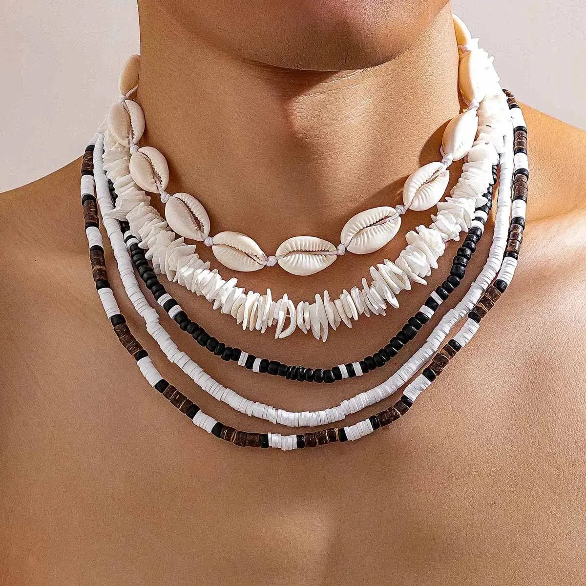 Bohemian shell necklace punk wooden bead chain - Blade & Thread