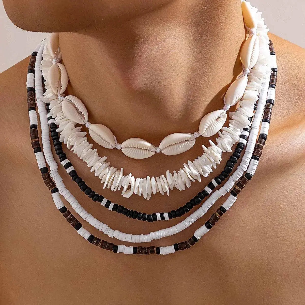 Bohemian shell necklace punk wooden bead chain - Blade & Thread