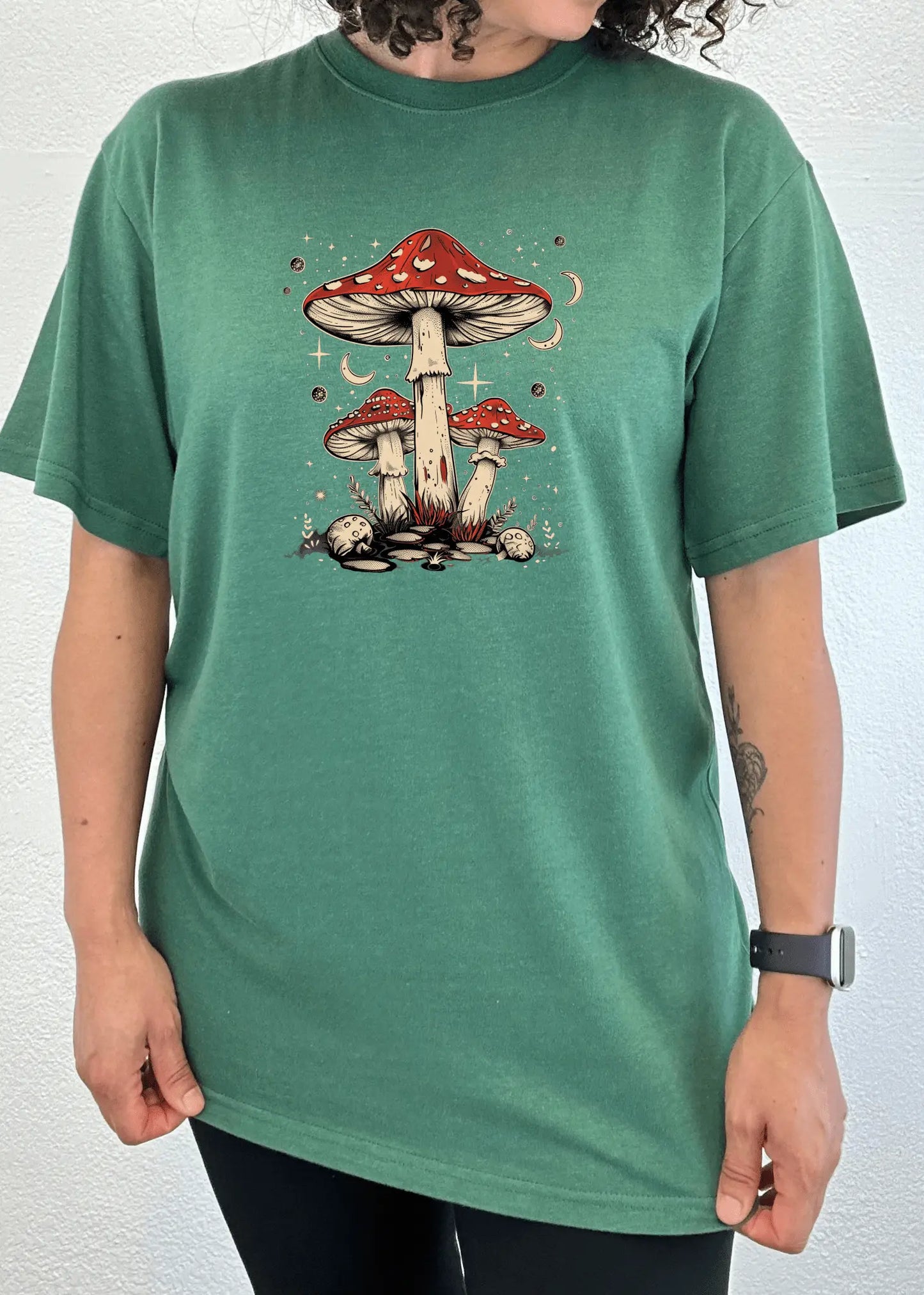 Boho Retro Hippie Mushrooms Natural Unisex Bamboo/Cotton Graphic T-Shirt - Blade & Thread