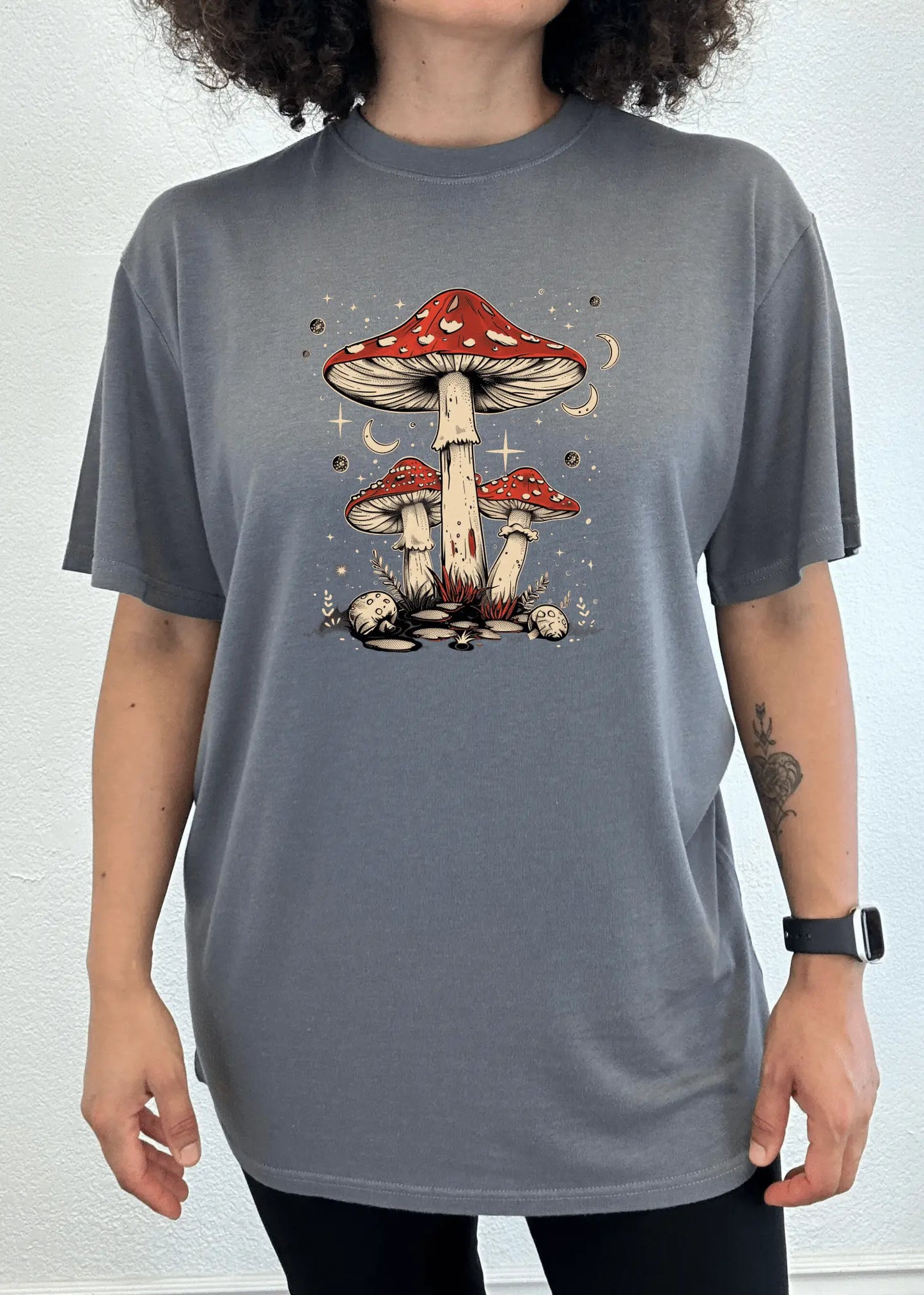 Boho Retro Hippie Mushrooms Natural Unisex Bamboo/Cotton Graphic T-Shirt - Blade & Thread
