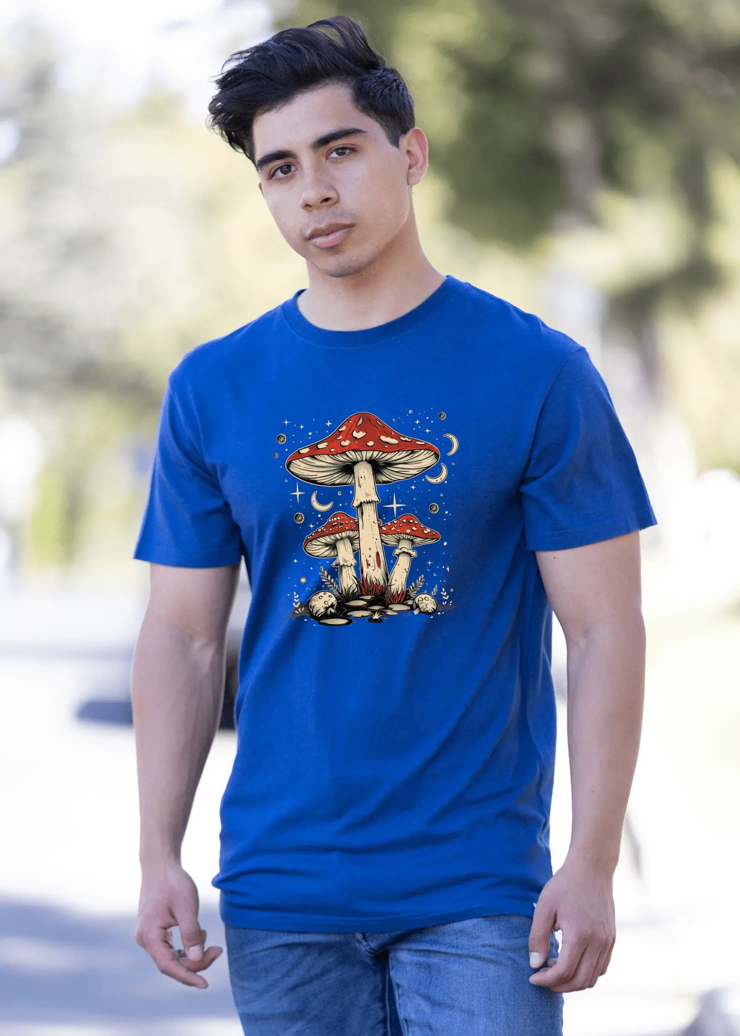 Boho Retro Hippie Mushrooms Natural Unisex Bamboo/Cotton Graphic T-Shirt - Blade & Thread