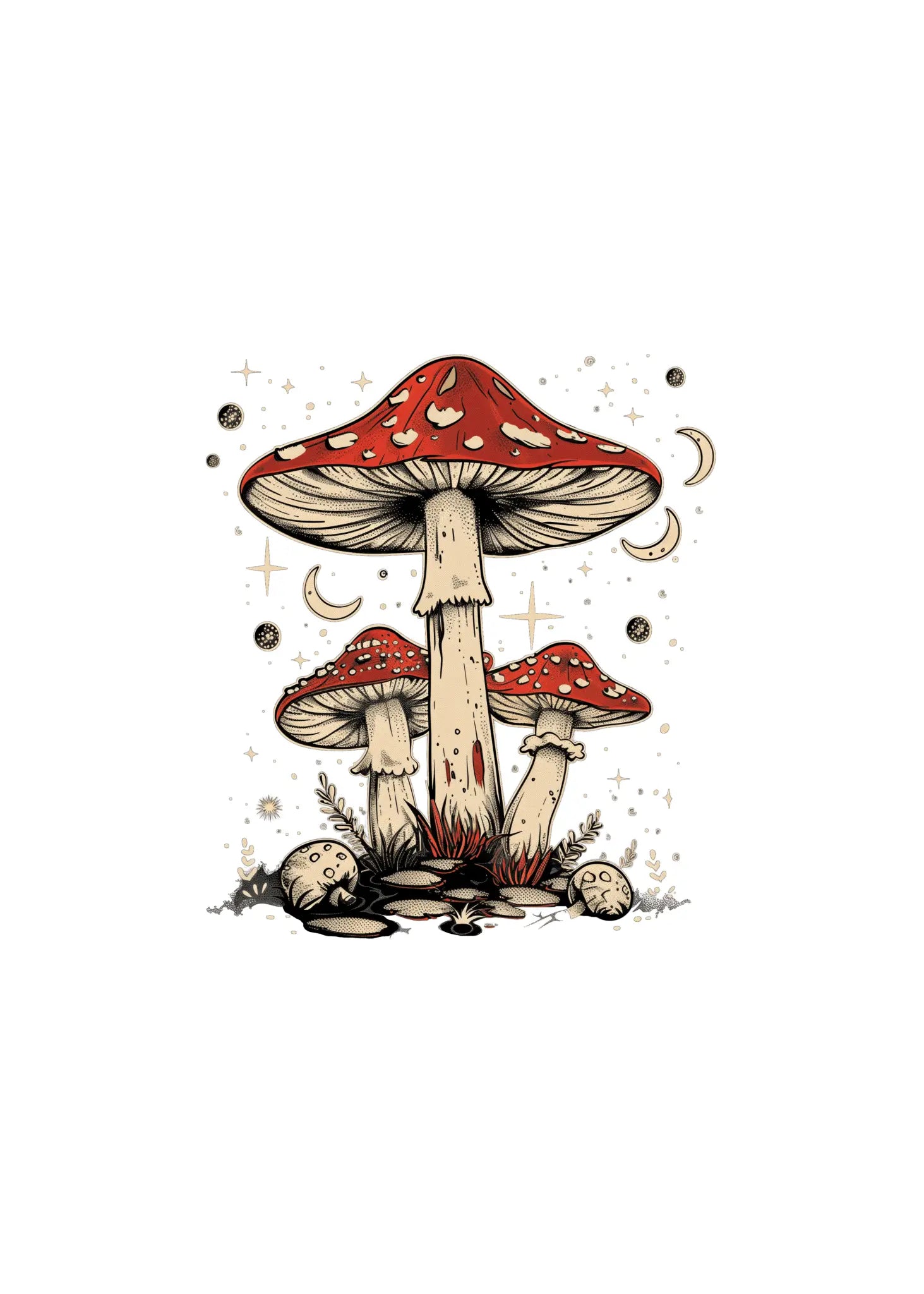 Boho Retro Hippie Mushrooms Natural Unisex Bamboo/Cotton Graphic T-Shirt - Blade & Thread