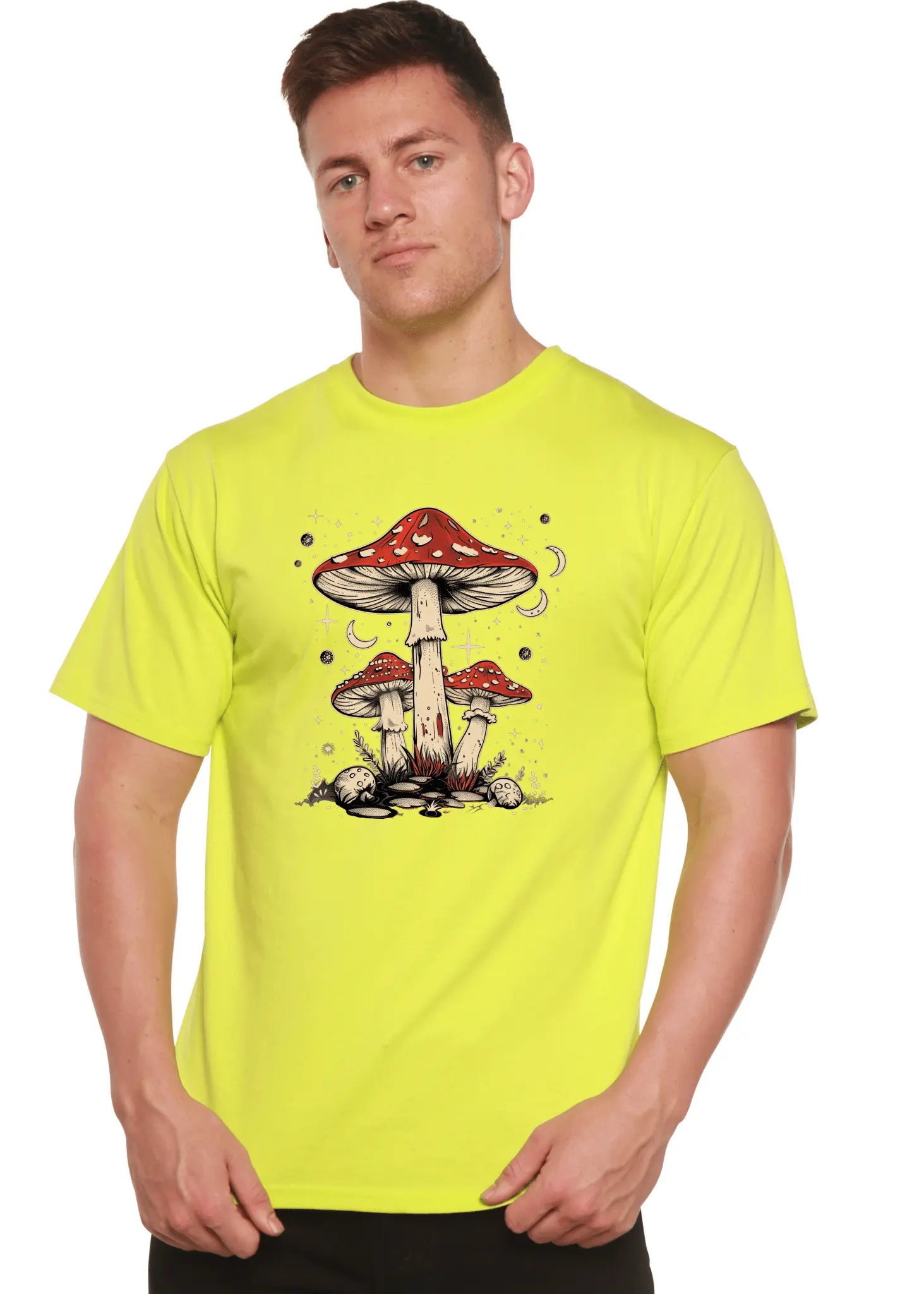 Boho Retro Hippie Mushrooms Natural Unisex Bamboo/Cotton Graphic T-Shirt - Blade & Thread