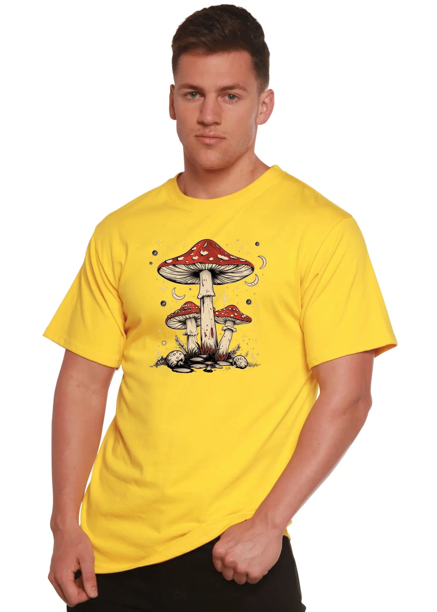 Boho Retro Hippie Mushrooms Natural Unisex Bamboo/Cotton Graphic T-Shirt - Blade & Thread