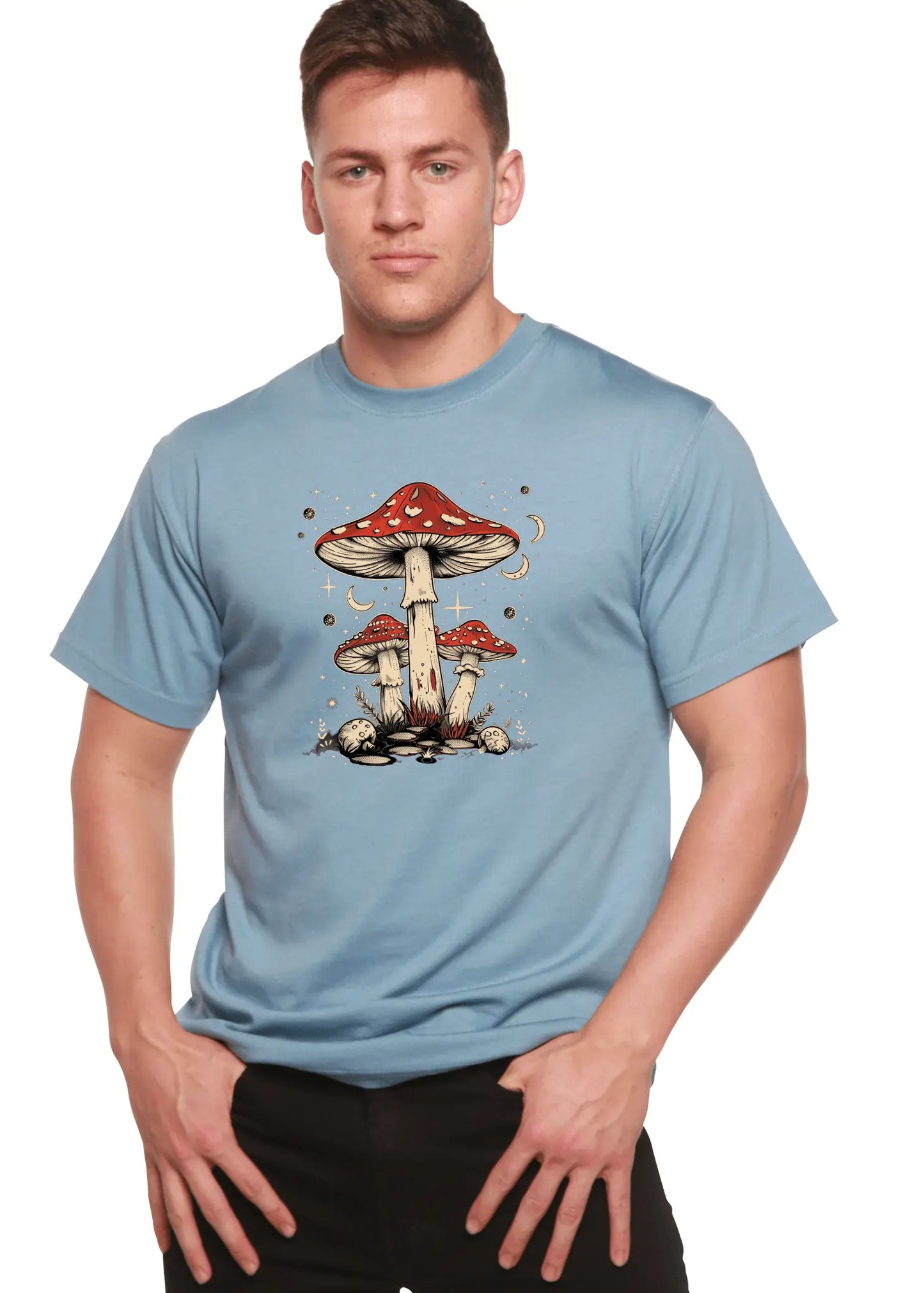 Boho Retro Hippie Mushrooms Natural Unisex Bamboo/Cotton Graphic T-Shirt - Blade & Thread
