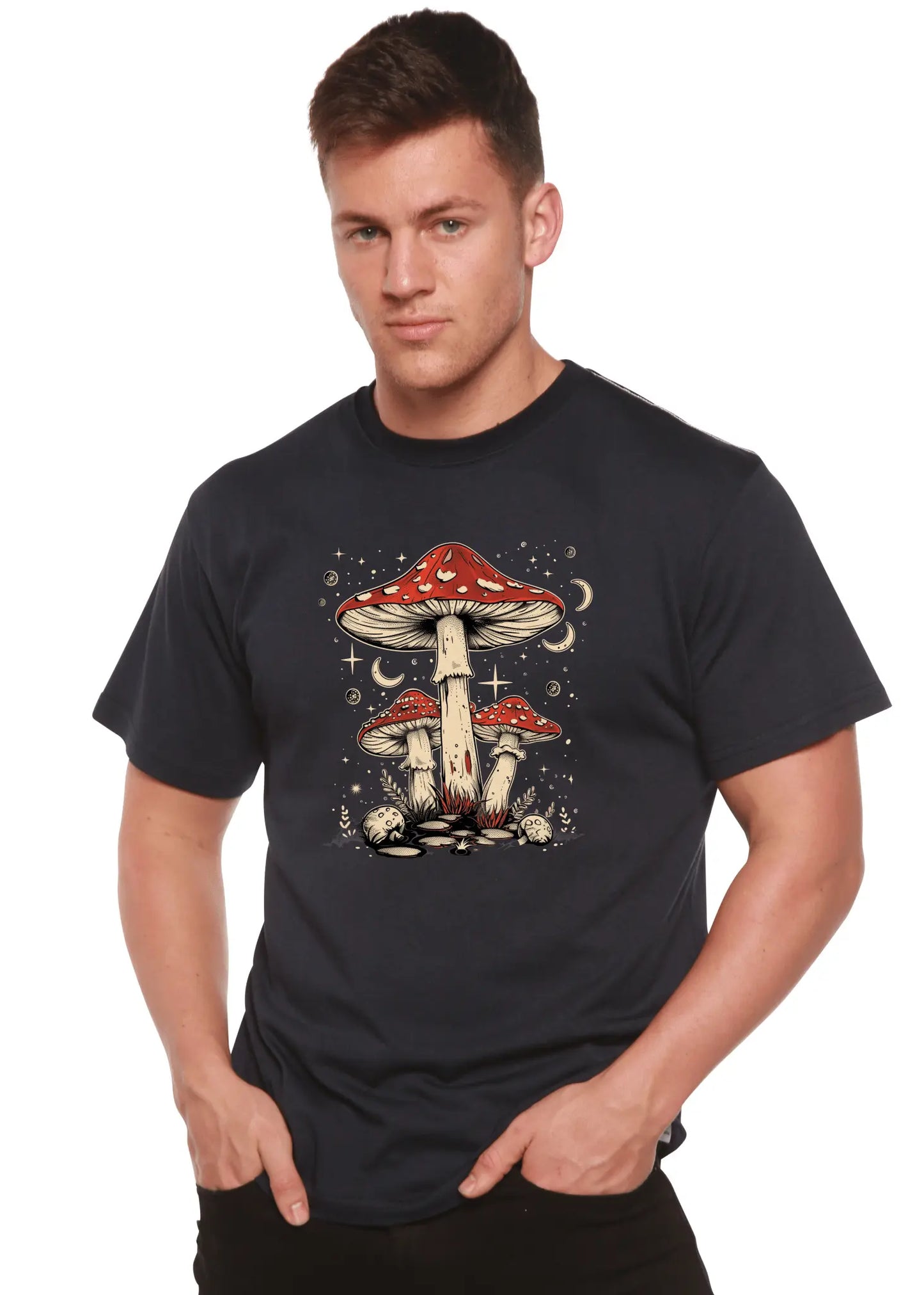 Boho Retro Hippie Mushrooms Natural Unisex Bamboo/Cotton Graphic T-Shirt - Blade & Thread