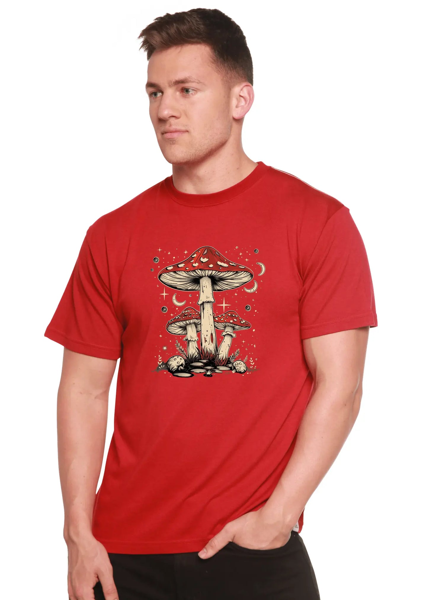 Boho Retro Hippie Mushrooms Natural Unisex Bamboo/Cotton Graphic T-Shirt - Blade & Thread