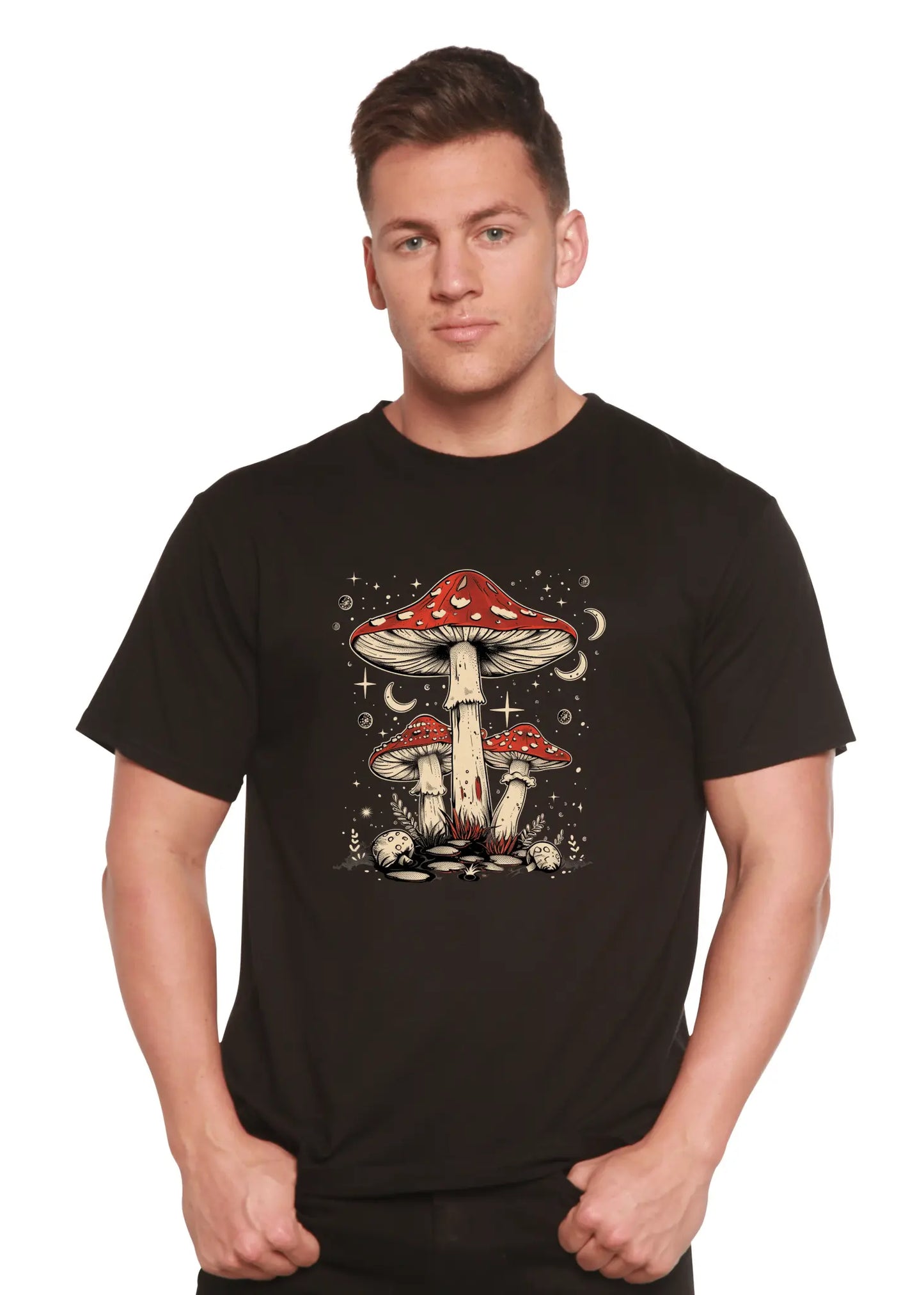 Boho Retro Hippie Mushrooms Natural Unisex Bamboo/Cotton Graphic T-Shirt - Blade & Thread