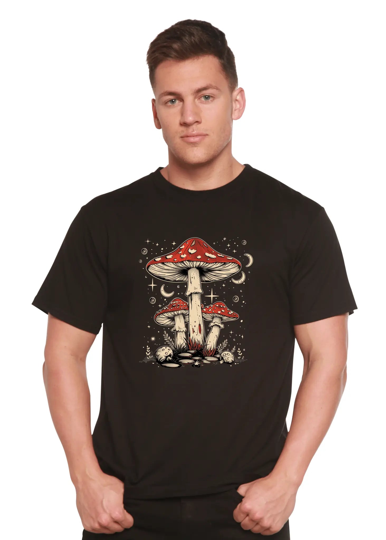Boho Retro Hippie Mushrooms Natural Unisex Bamboo/Cotton Graphic T-Shirt - Blade & Thread