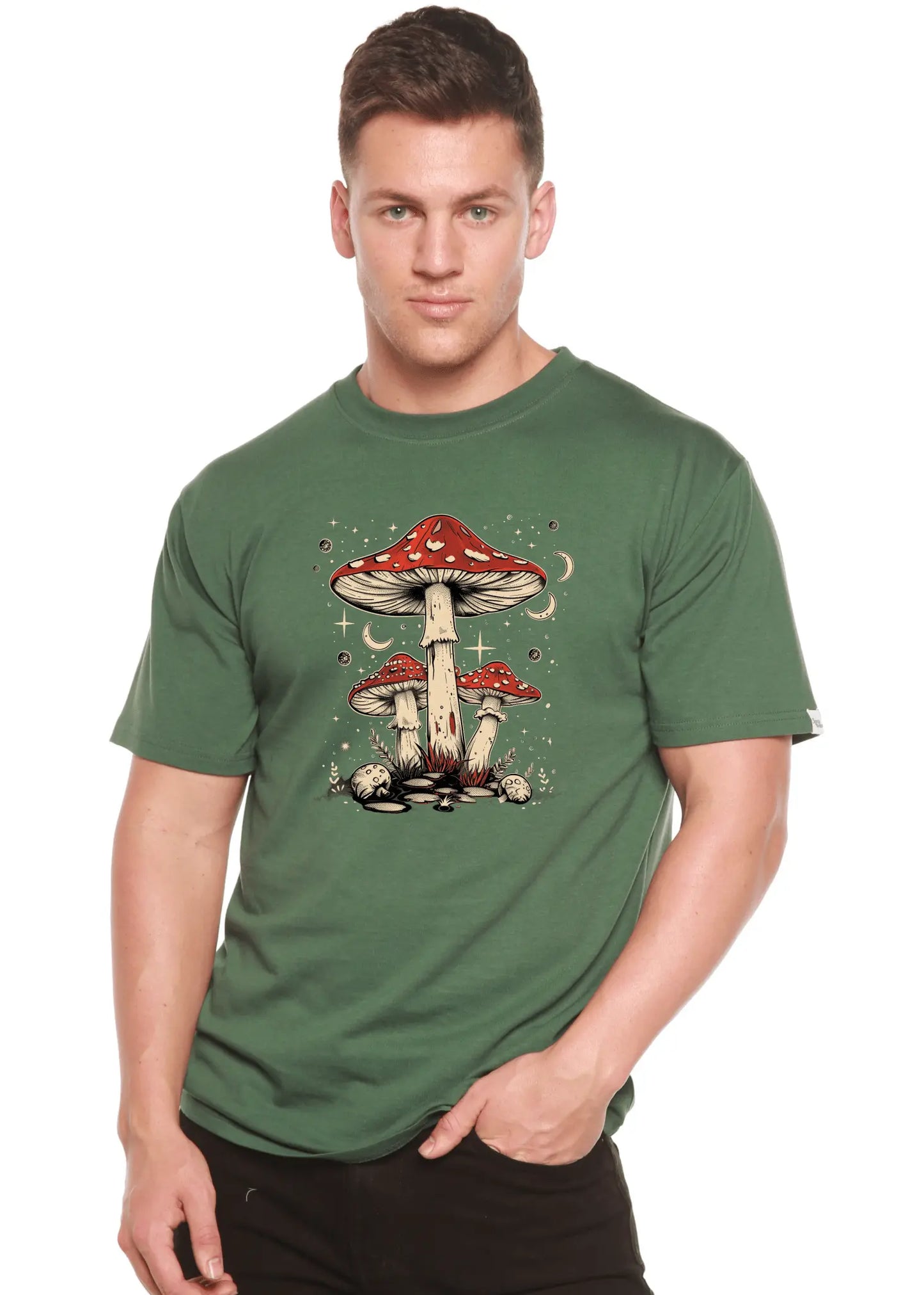 Boho Retro Hippie Mushrooms Natural Unisex Bamboo/Cotton Graphic T-Shirt - Blade & Thread