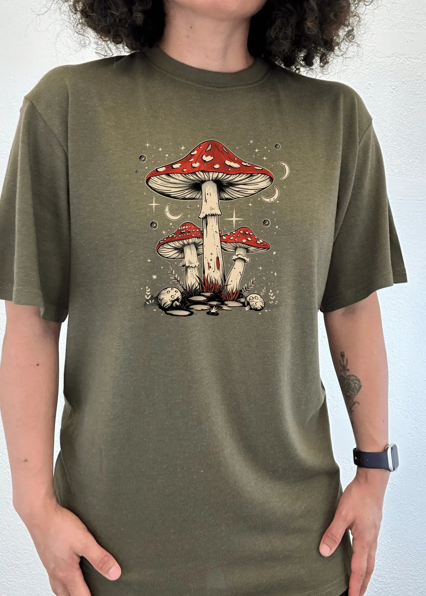 Boho Retro Hippie Mushrooms Natural Unisex Bamboo/Cotton Graphic T-Shirt - Blade & Thread