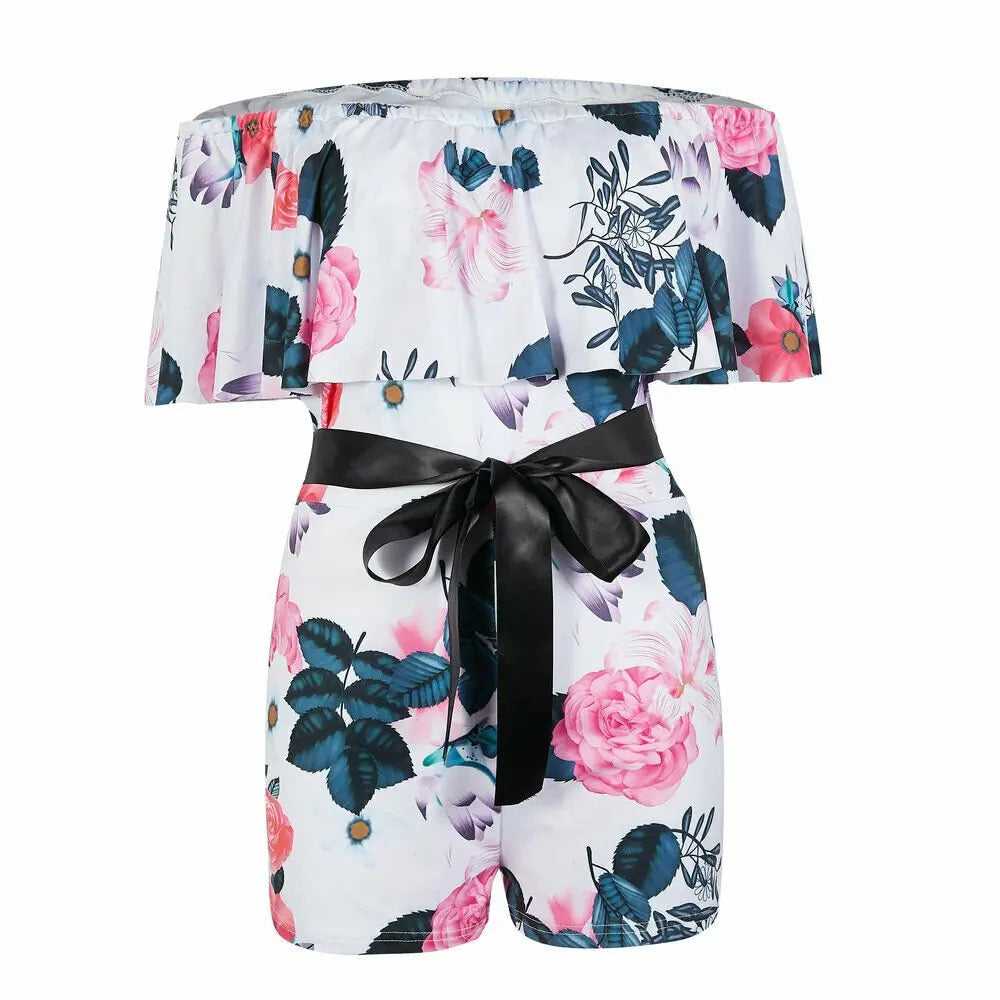 Boho Women Off Shoulder Floral Bodycon Romper Jumpsuit Summer Club Tights Bodysuit - Blade & Thread