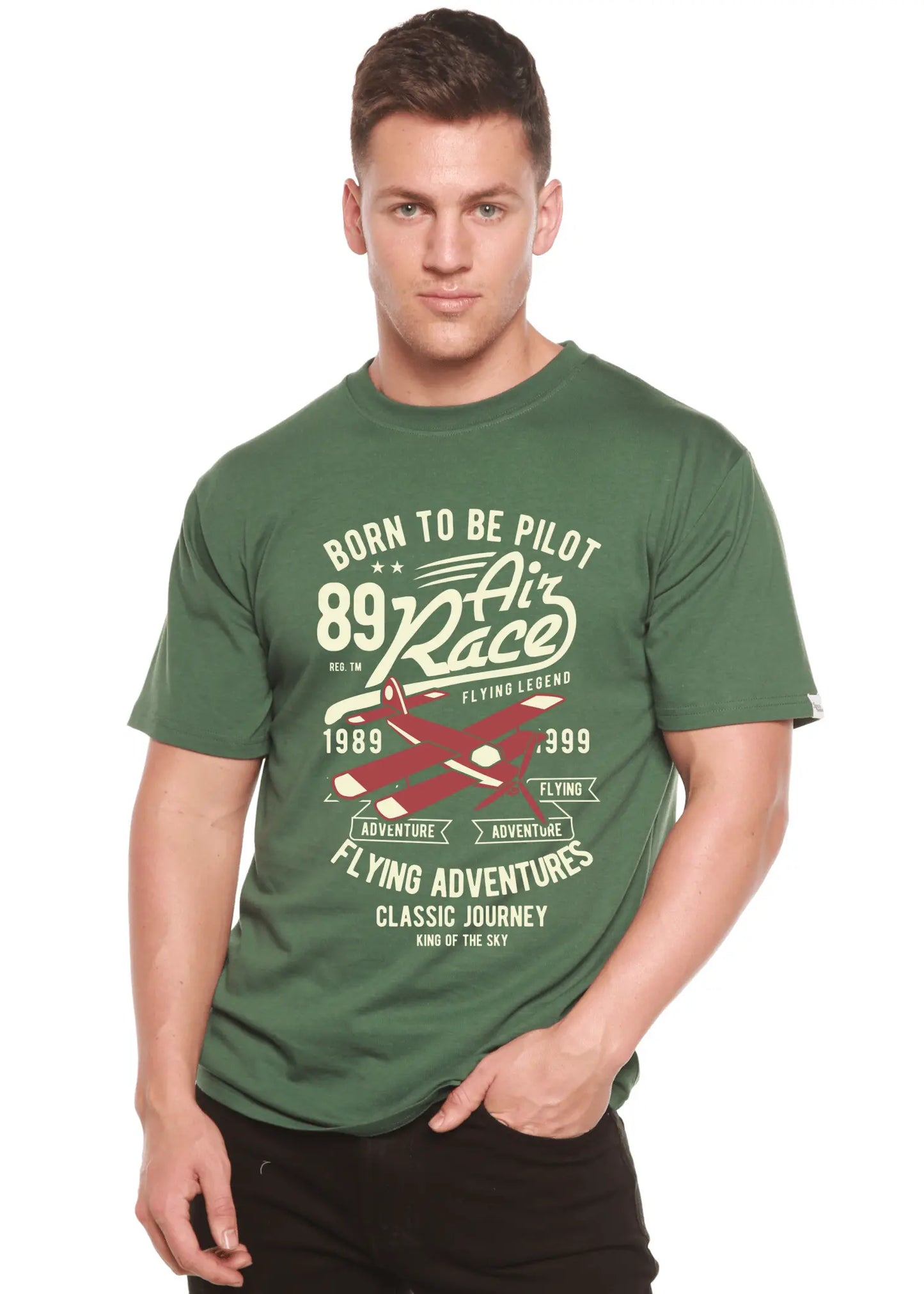 Born To Be Pilot Men's Bamboo Viscose/Organic Cotton Short Sleeve Graphic T-Shirt - Blade & Thread