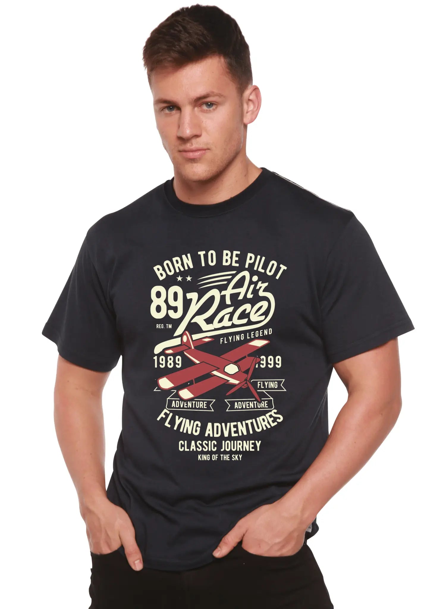 Born To Be Pilot Men's Bamboo Viscose/Organic Cotton Short Sleeve Graphic T-Shirt - Blade & Thread