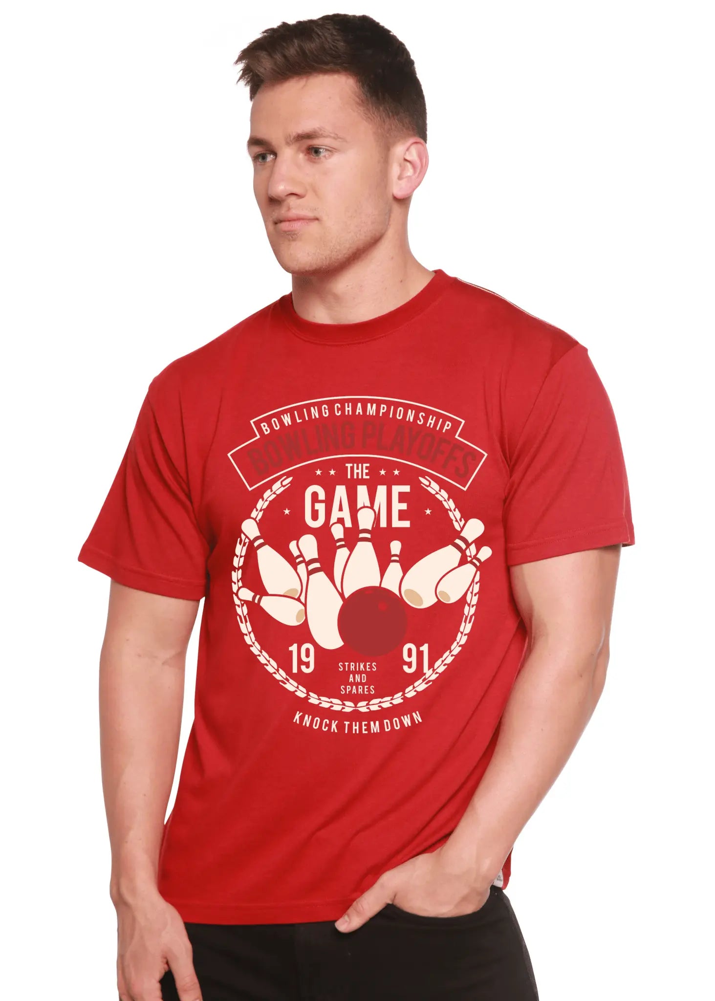 Bowling Playoffs Men's Bamboo Viscose/Organic Cotton Short Sleeve Graphic T-Shirt - Blade & Thread