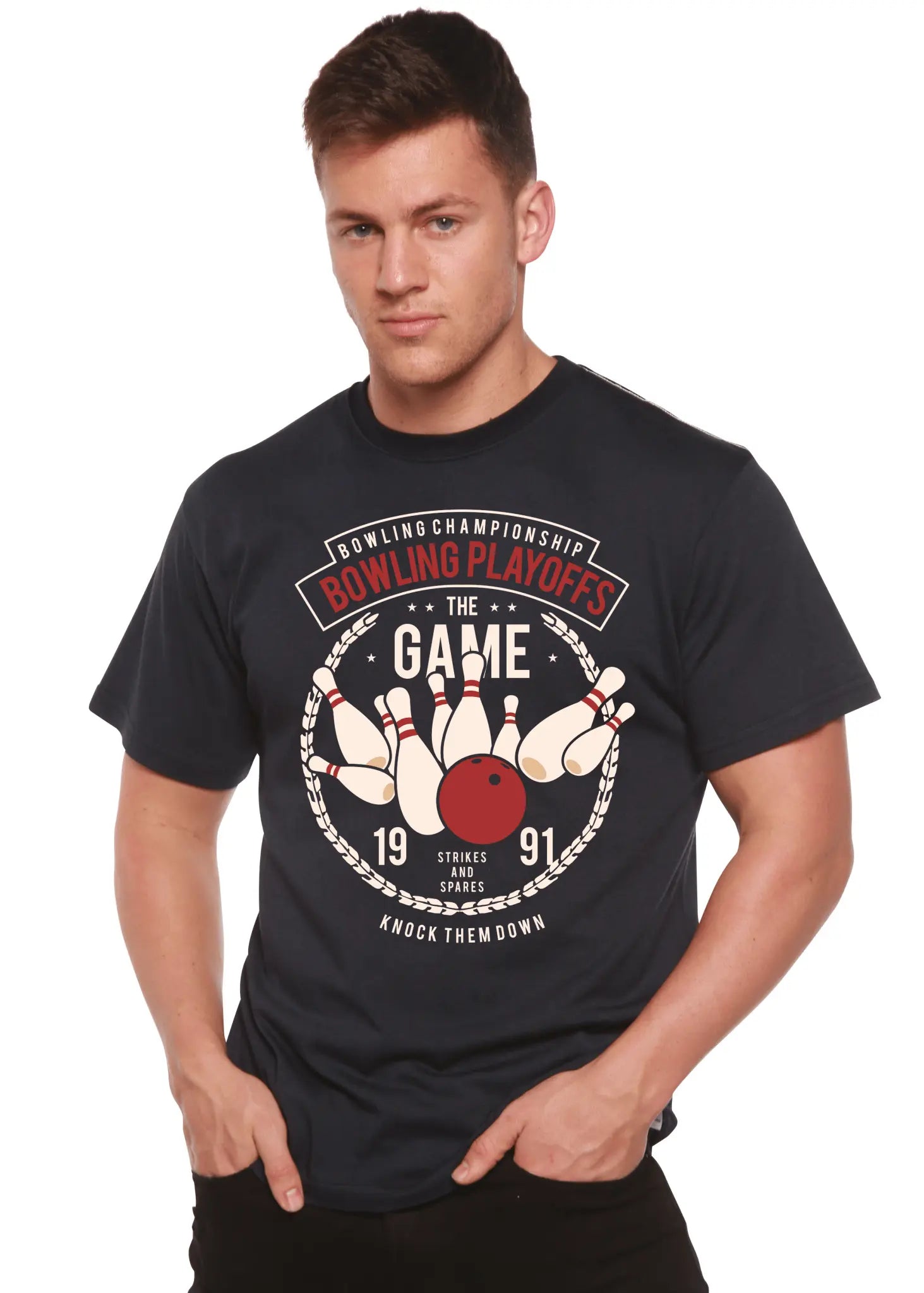 Bowling Playoffs Men's Bamboo Viscose/Organic Cotton Short Sleeve Graphic T-Shirt Spun Bamboo